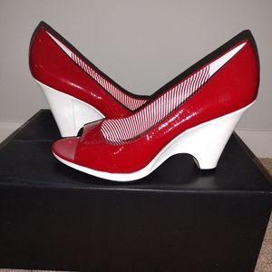 Red and White Wedge Heels